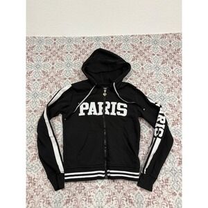 Thrill Paris Zip Up Hoodie Black White Graphic Fleece Sweatshirt XL Womens
